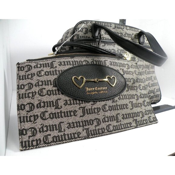 Juicy Couture Status Black Satchel & Clutch Set With Black Faux Leather Handles - Picture 5 of 8